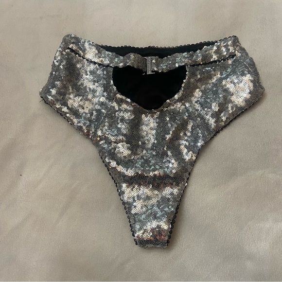 NEW! for love and lemons silver glimmer sequin high waisted panty 3791 - Picture 5 of 10